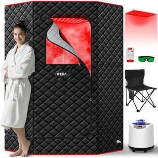 XL Portable Infrared Sauna Box with Red Light Therapy Lamp 660nm 850nm Full Body Steam Tent 3L 1200W Steamer 15 Heat Levels